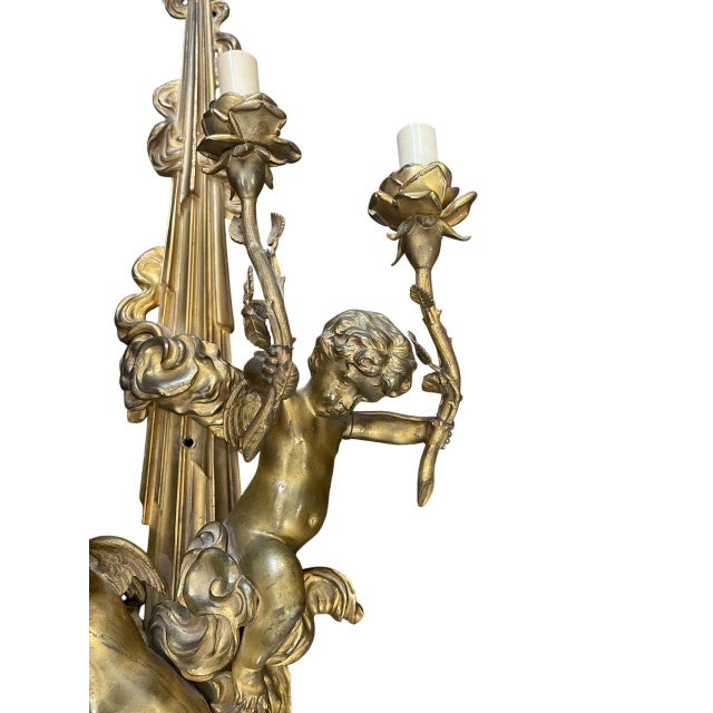 Pair of French Gilt Bronze Figural Four-Light Sconces, Late 19th Century. For Sale - Image 4 of 5