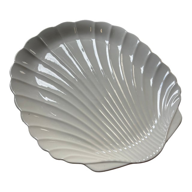 Vintage White Ceramic Seashell Style Platter For Sale