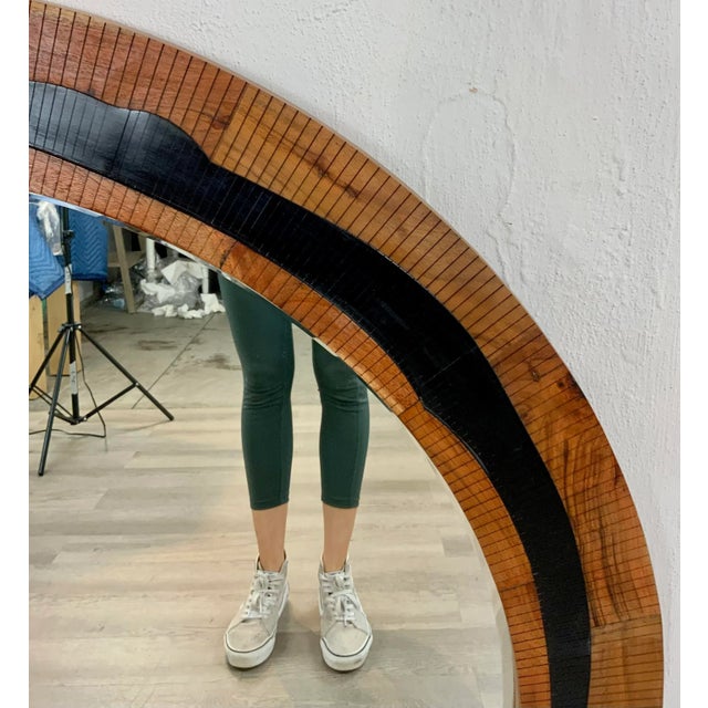 Abstract Currey & Co. Abstract Modern Black Resin and Wood Round Wall Mirror For Sale - Image 3 of 5