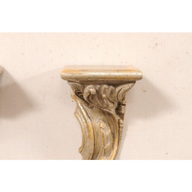 19th Century 19th Century Italian Baroque Silver-Gilt Wood Wall Brackets - A Pair For Sale - Image 5 of 11