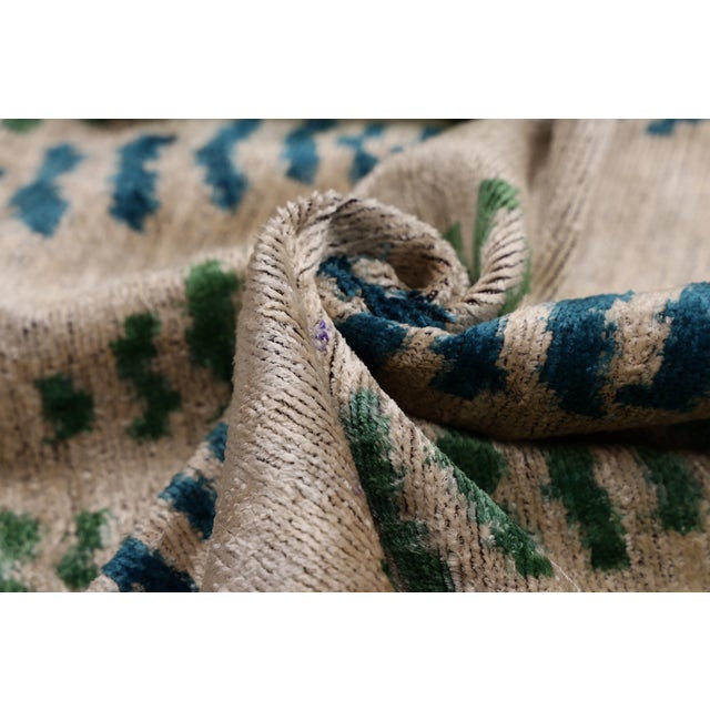 Dark Green Handmade Velvet Ikat Throw Pillow 20x20 | Organic Dyed Neutral Stripe For Sale - Image 8 of 8