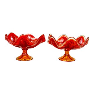 Mid-Century Atomic Viking Orange Amberina Swung Glass Compote Bowl - a Pair For Sale