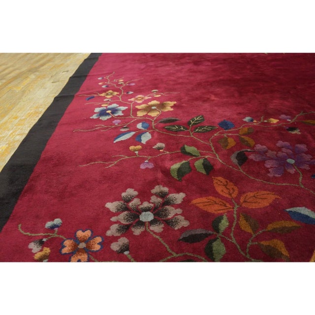 Solid Open Deep Red Wool Walter Nichols Antique Chinese Art Deco Rug 8'10" X11'6 For Sale - Image 9 of 9