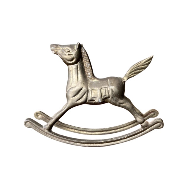 Pair of Vintage Solid Brass Rocking Horse Figurines With Patina. For Sale - Image 13 of 18