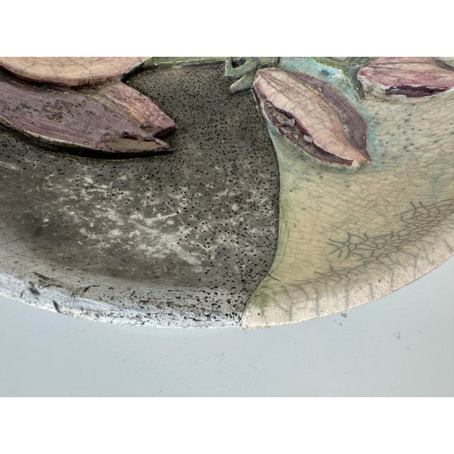 Ceramic Vintage Handcrafted Art Pottery Bowl With Floral Relief Design For Sale - Image 7 of 12