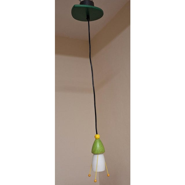 Vintage German Beech and White Opagque Shade Ceiling Lamp from Haba, 1990s, in Very Good conditions. Designed 1990 to 1999...