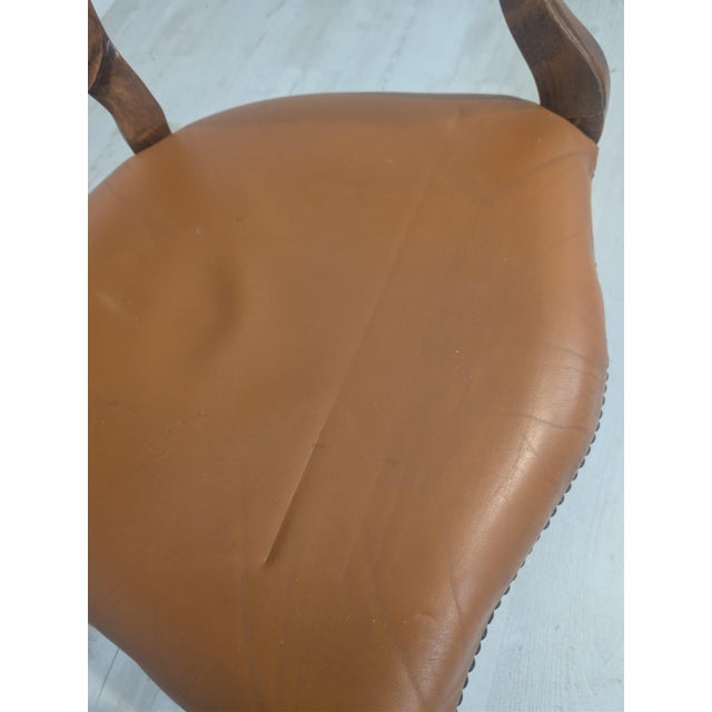 Vintage Chippendale Armchair in Genuine Leather, 1975 For Sale - Image 3 of 14