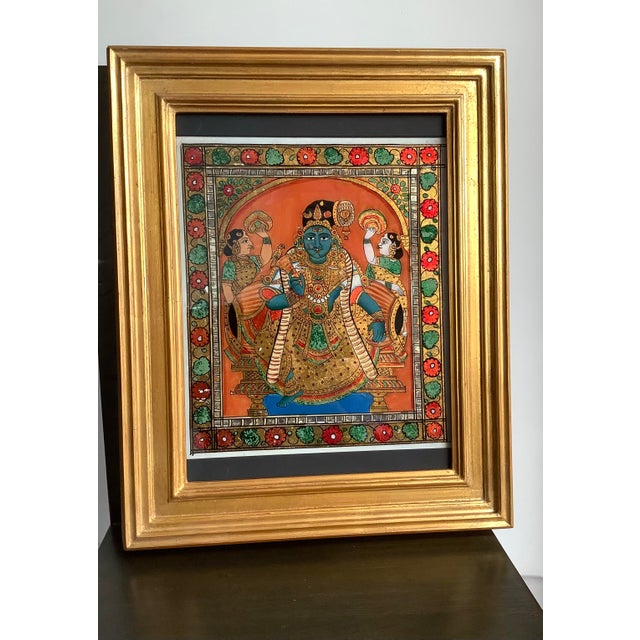 19th C Thanjavur Reverse Glass Painting Andal Tanjore South India Indian Antique Gold Gilt Frame For Sale - Image 13 of 17