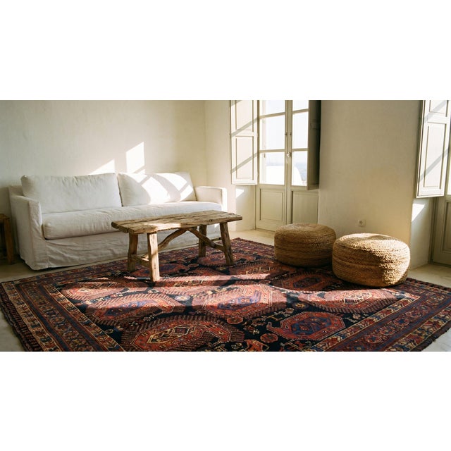 1880s Black Tribal Antique s.e. Persian Afshar Paisley Rug 4'2" X 6'3" Handknotted Wool Carpet For Sale - Image 9 of 9