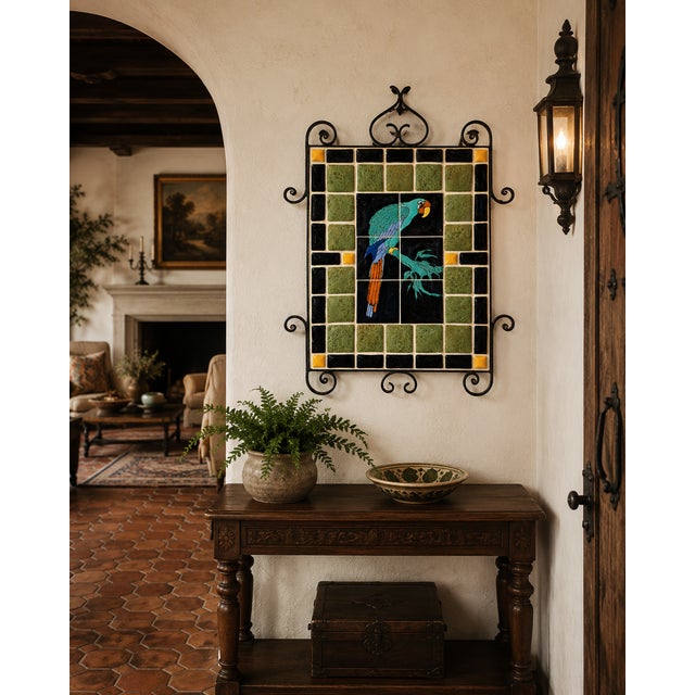 Catalina & Malibu Tile Mosaic w/ Parrot Bird Motif -Framed in Wrought Iron Spanish Revival / California Mission - Original...