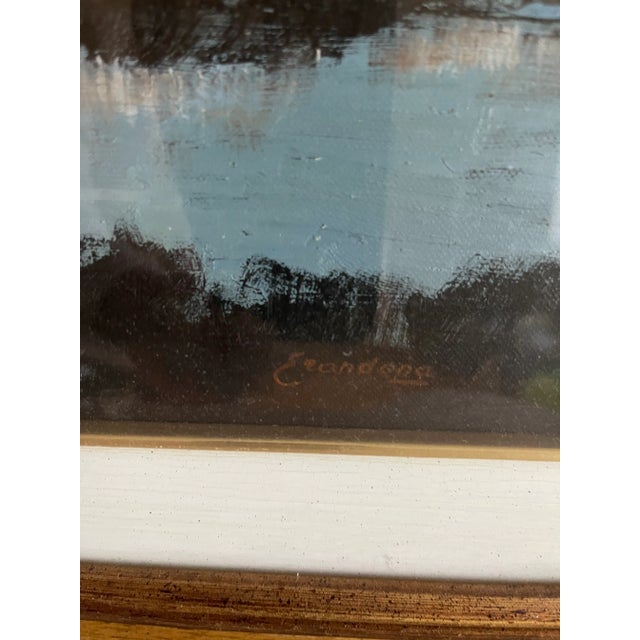 Italian Abstract oil on canvas painting., signed lower right, framed in gold frame under glass. Verso bears a stamp from...