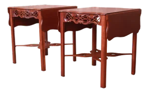 Baker Furniture Historic Charleston Chippendale Carved Mahogany Pembroke Tables, Newly Refinished