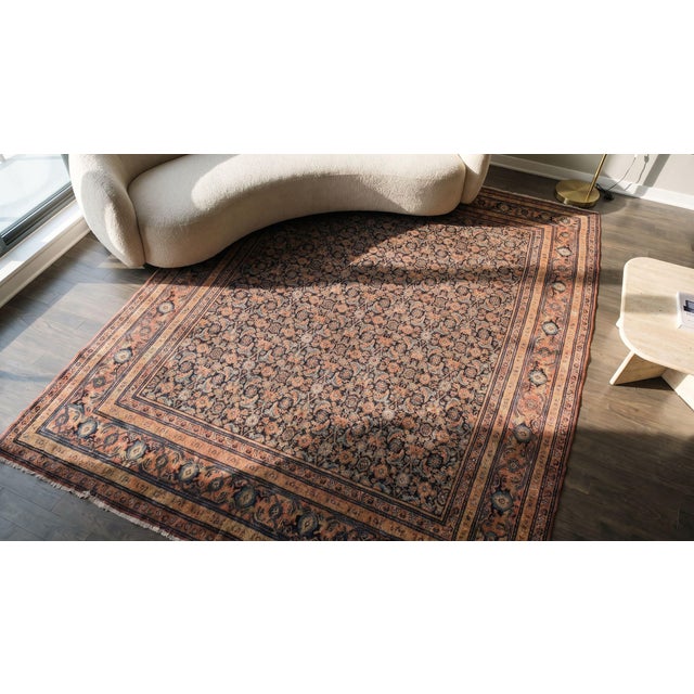 1890s Blue Navy Antique Floral Herati Pattern Senneh Formal Knotted Wool Rug For Sale - Image 13 of 15
