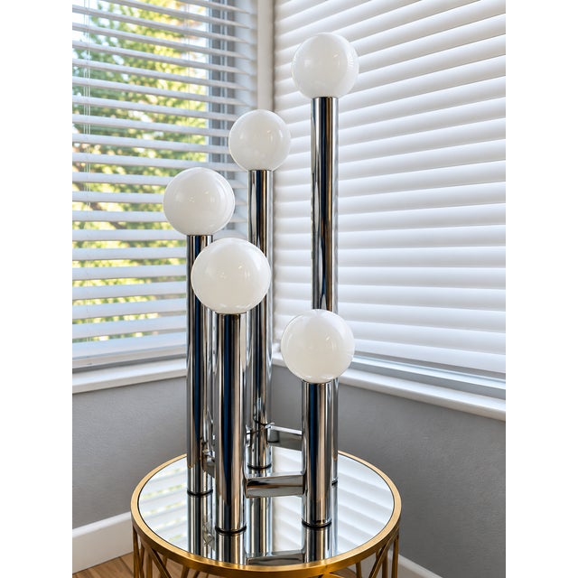 An extraordinary Austrian Mid-Century Modern five-light table lamp in the style of J.T. Kalmar, dating to the 1960s–1970s....