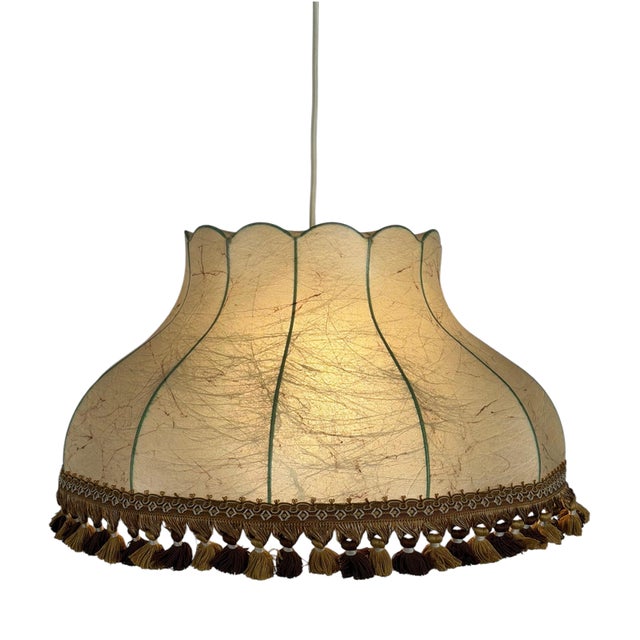 Mid-Century Modern German Cocoon Pendant Lamp with Border Tassels, 1960s For Sale