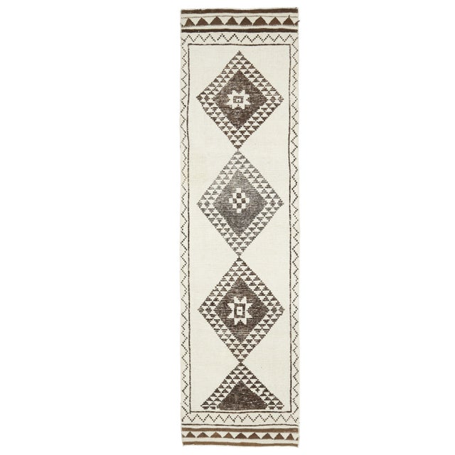 Vintage Turkish Oushak Handmade Wool Cotton White Runner Rug For Sale - Image 10 of 10