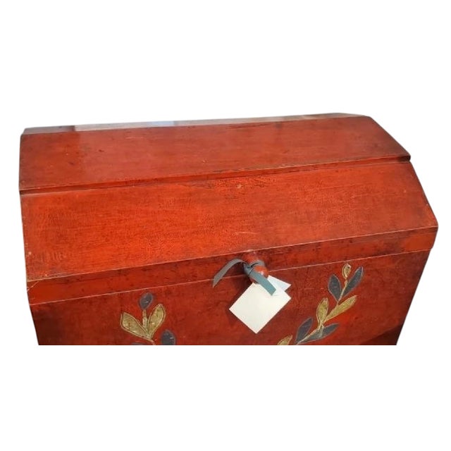 Antique Swedish Folk Art Hand Painted Trunk on Stand For Sale - Image 4 of 4