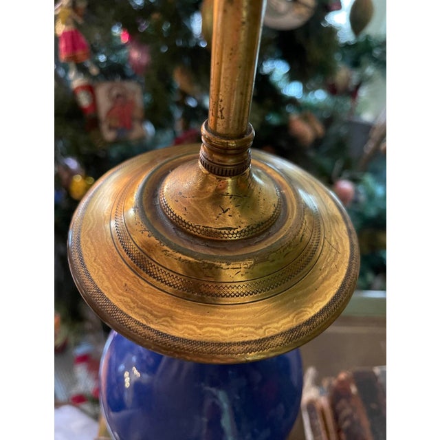 Ceramic Vintage Royal Blue Glaze Vase Asian Lamp For Sale - Image 7 of 10