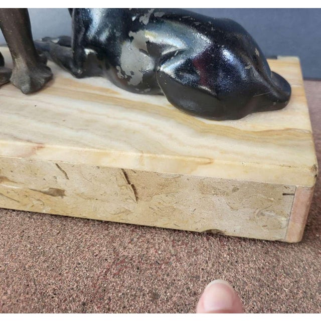 1920s Art Deco Period Statue Woman and Dog on Marble Base For Sale - Image 11 of 12