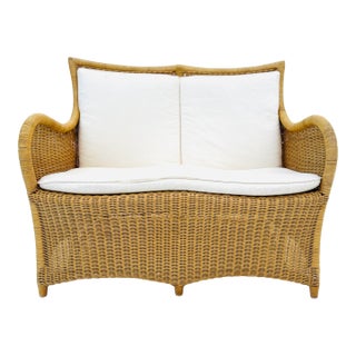 Contemporary Lloyd Flanders Wicker Patio Loveseat Attributed For Sale