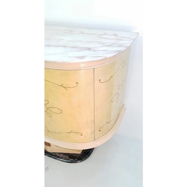 Lacquered parchment sideboard or credenza of importance made in Cantu, Italy in 1959. It has beautifully carved corners...