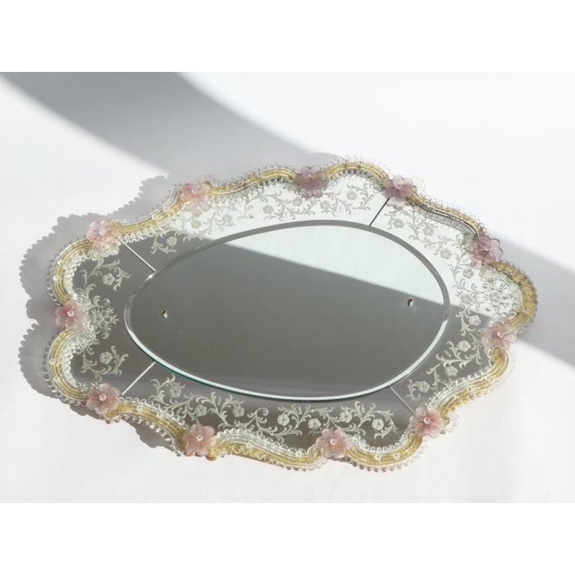 1960s Mid-Century Modern Venetian Mirror with Etched Floral Details, 1960s For Sale - Image 5 of 12