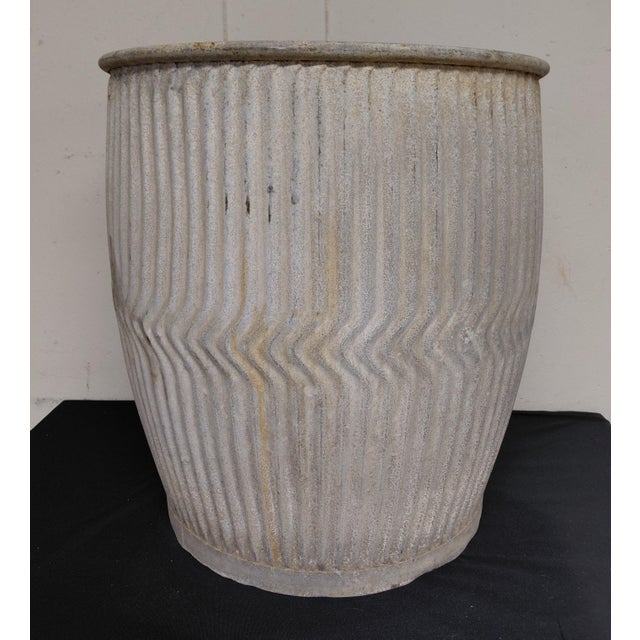 1930s Vintage English Chevron Galvanized Dolly Tub Planter For Sale - Image 5 of 6
