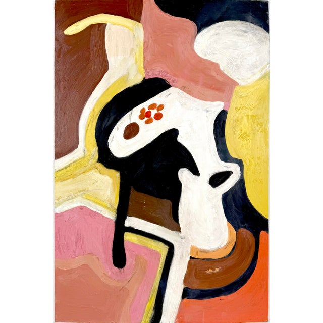 Bold abstract painting with pink, yellow, black, brown and white forms by Les (Leslie Luverne) Anderson (American,...