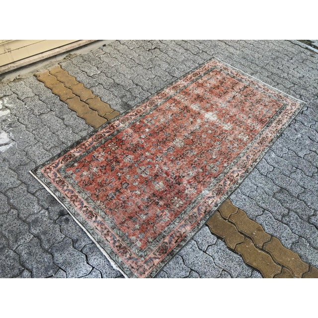 1960s 1960s Vintage Orange Distressed Rug For Sale - Image 5 of 11