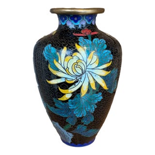 Vintage Floral Cloisonné Vase For Sale