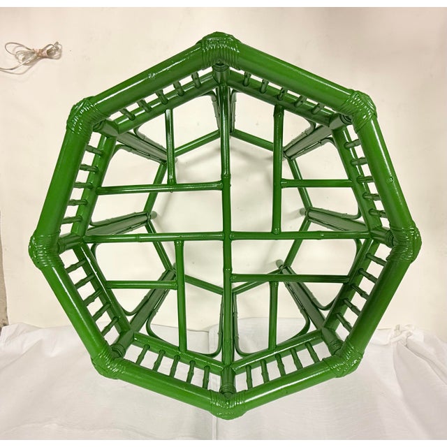 Mid 20th Century Vintage Brighton Pavilion Bamboo Green Octagonal Dining Table With Glass Top - Newly Painted For Sale - Image 5 of 12