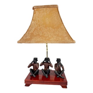 Vintage Wise Monkeys Table Lamp. See, Hear, Speak No Evil. For Sale
