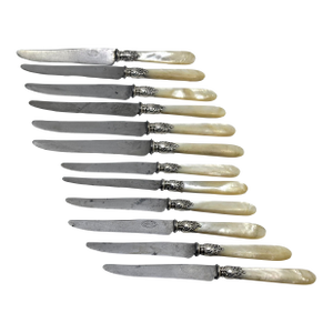 Antique French Silver and Mother of Pearl Fruit Knife Set - A Set of 12