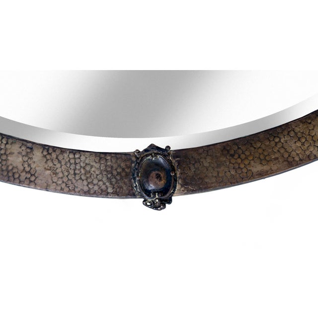 Antique, Arts & Crafts Metal Hammered Oval Beveled Mirror For Sale - Image 4 of 5