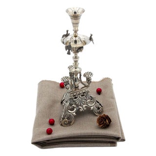 Silver Toothpick Holder with Supports and Flower Reliefs For Sale
