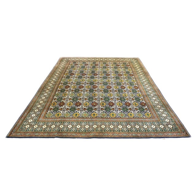 Antique Persian Tabriz Wool 10X14 Green, Yellow & Ivory Handmade Area Rug #9902346 For Sale - Image 4 of 6