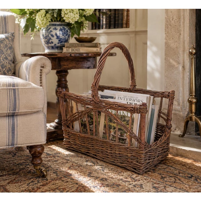 A charming 20th-century twig-form magazine holder constructed from naturally irregular branches and woven twigwork, giving...