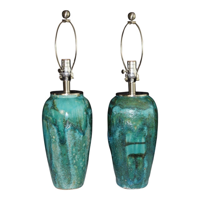 Mid 20th Century Mid Century Modern Aldo Londi Style Ceramic Lamps. For Sale