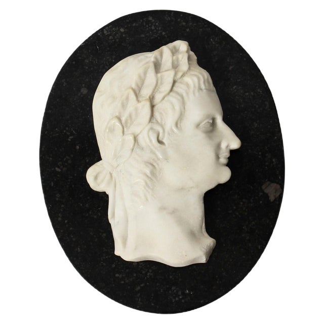 Italian Marble Profile Plaque of Roman Emperor Claudius, 19th Century For Sale