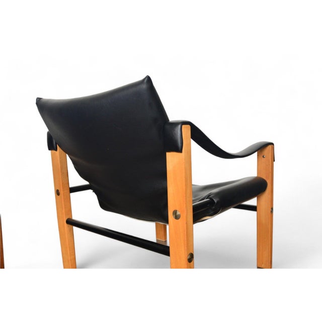 Pair of Mid 20th Century Maurice Burke Safari Lounge Chairs + Ottoman For Sale - Image 9 of 10