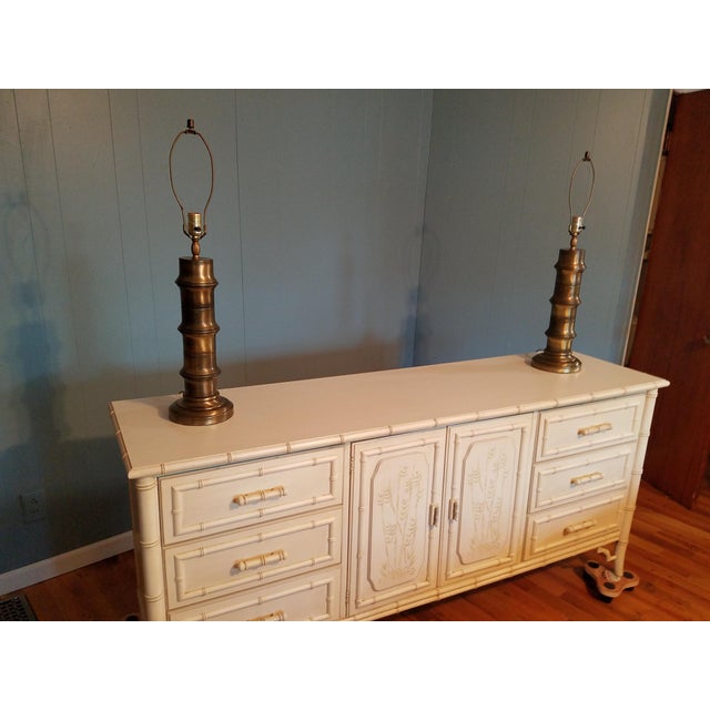 Hollywood Regency Mega Stalk Faux Bamboo Lamps - a Pair For Sale - Image 10 of 13