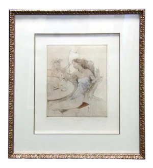 "Mongenstund" Contemporary Figurative Female Nude Etching by Jurgen Gorg, Framed