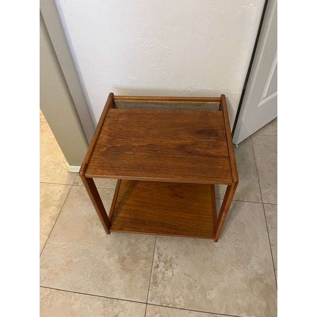 Mid-Century Modern Mid Century Modern 1970s Danish FBJ Mobler Teak Side Table With a Fabric Magazine Rack and Casters For Sale - Image 3 of 12