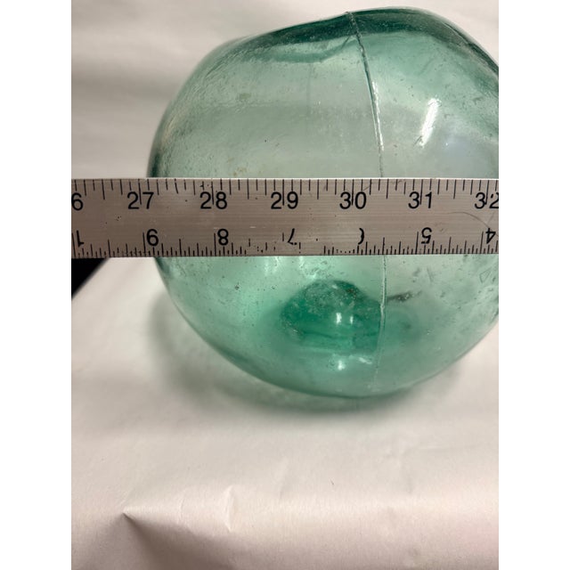 Japanese Large Japanese Antique Aqua Glass Fishing Float For Sale - Image 3 of 7