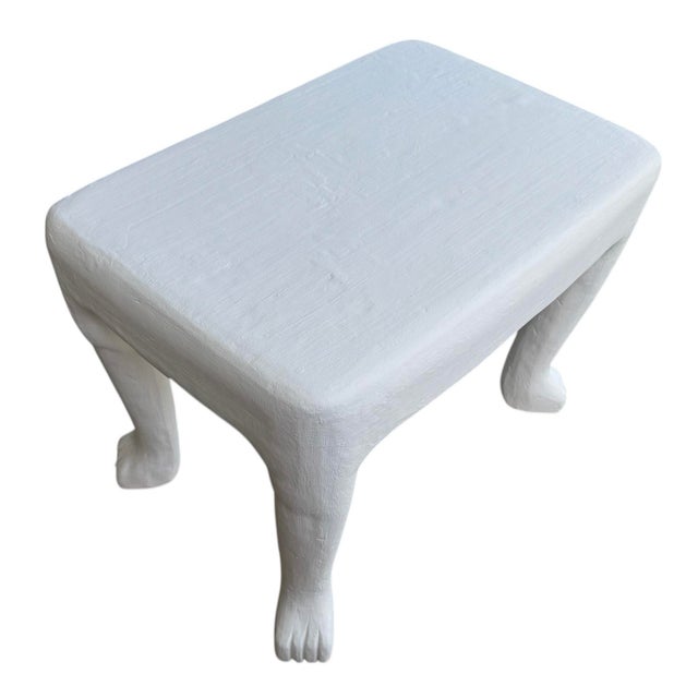 Tribal Vintage White Plaster African Side Table in the Style of John Dickinson For Sale - Image 3 of 10