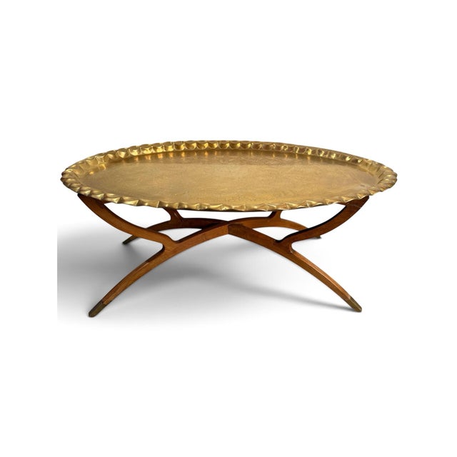 Vintage Moroccan Brass Tray Top Table With Folding Spider-Leg Base For Sale - Image 4 of 10