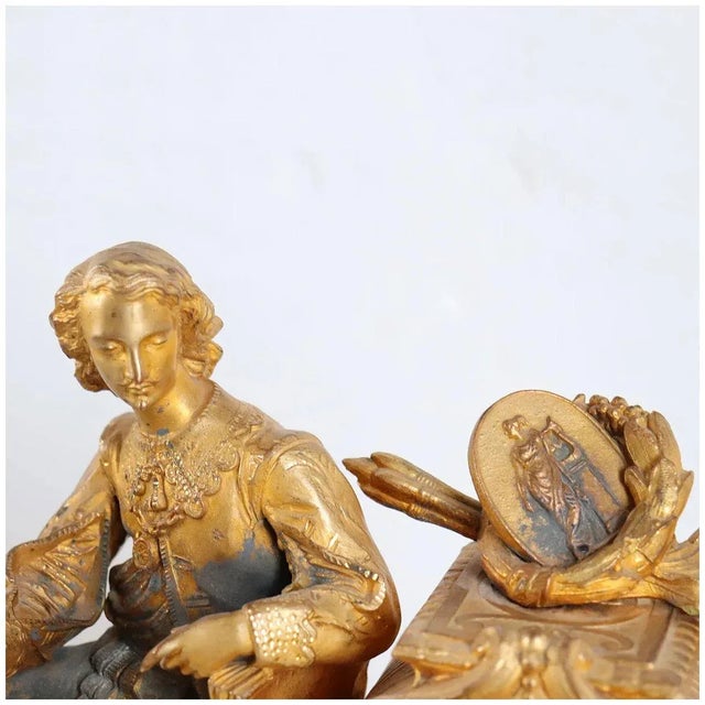 Mid 19th Century French Philippe H. Mourey Napoleon III Gilt Bronze and Alabaster Figural Mantel Clock For Sale - Image 5 of 8