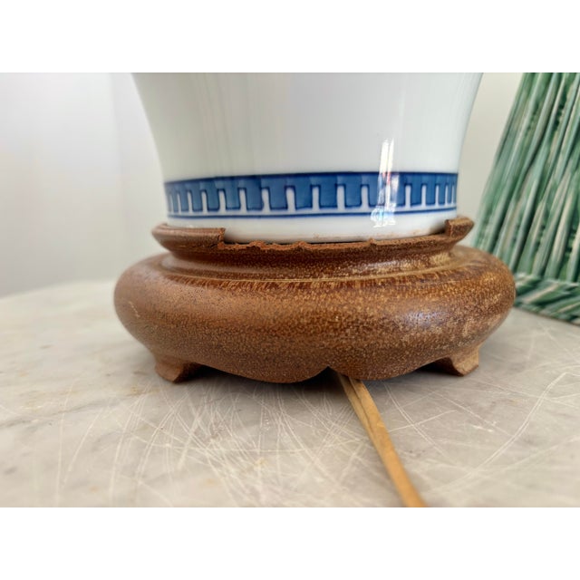 1970s Japanese Iris Lamp With Green Pleated Shade For Sale - Image 10 of 11