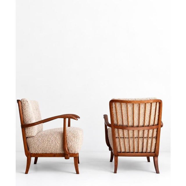 1930s Art Deco Lounge Chairs with Bouclé Upholstery attributed to Gyula Kaesz, 1930s, Set of 2 For Sale - Image 5 of 6