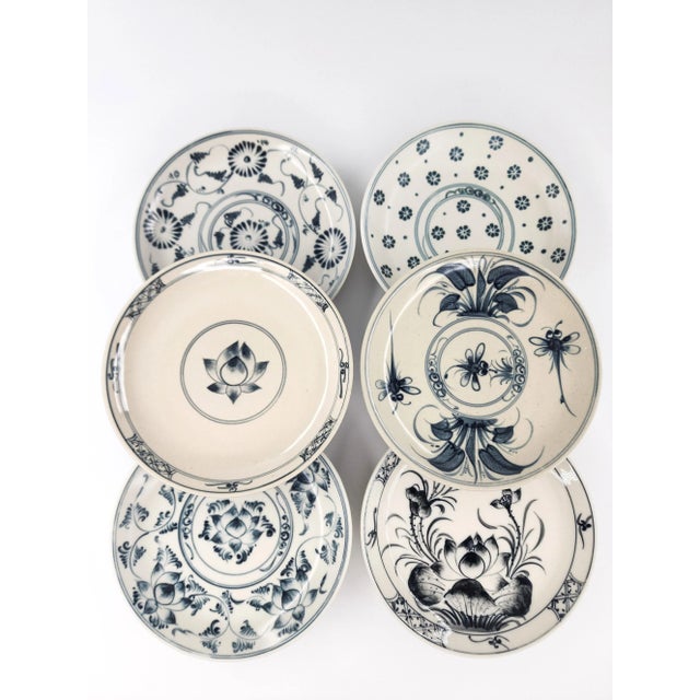 Late 20th Century Set of 6 Bat Tràng Hand-Painted Blue & White Vietnamese Ceramic Dessert Plates For Sale - Image 14 of 14